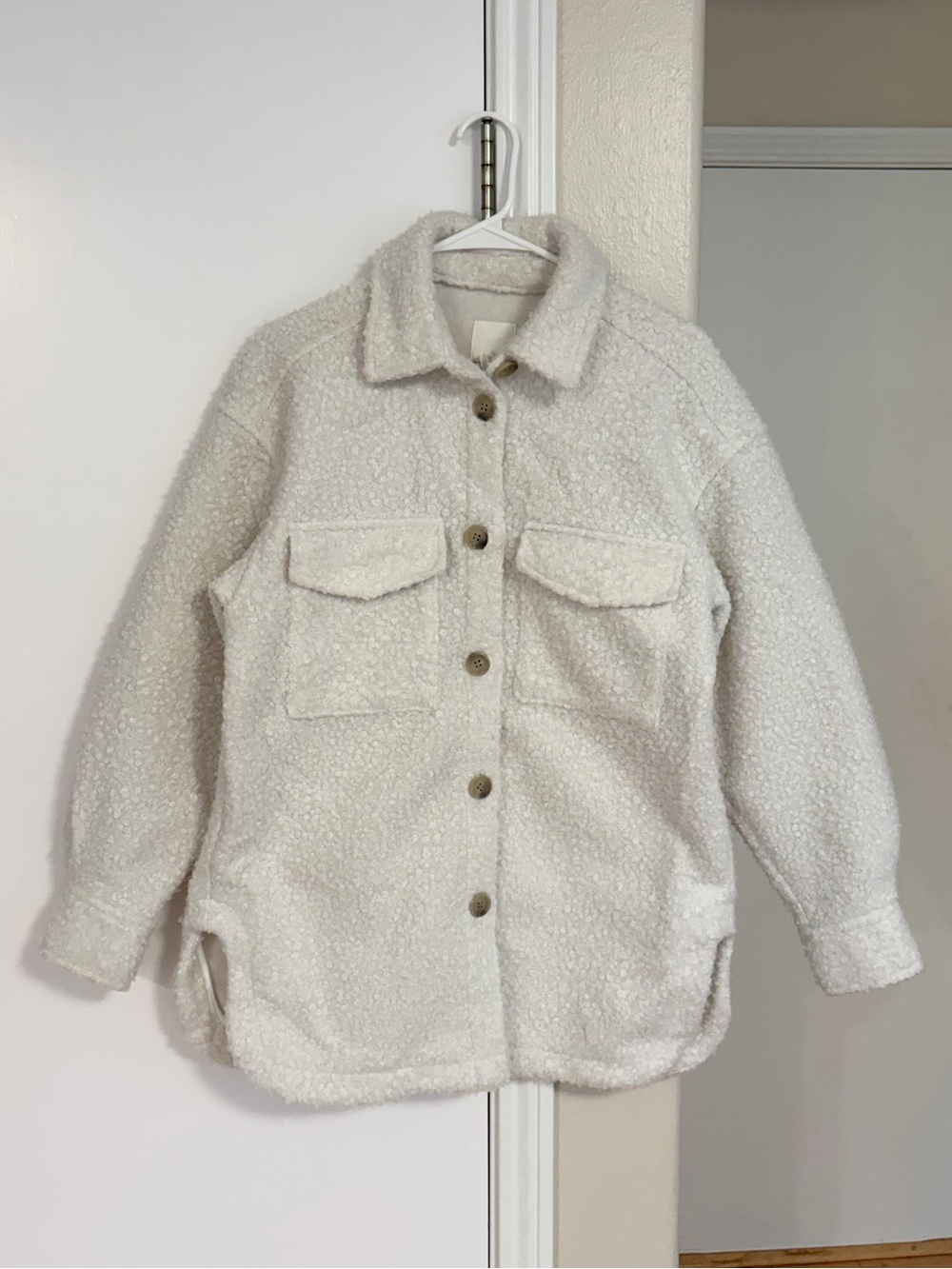H&M Cream Sherpa Buckle Teddy Buttoned Jacket